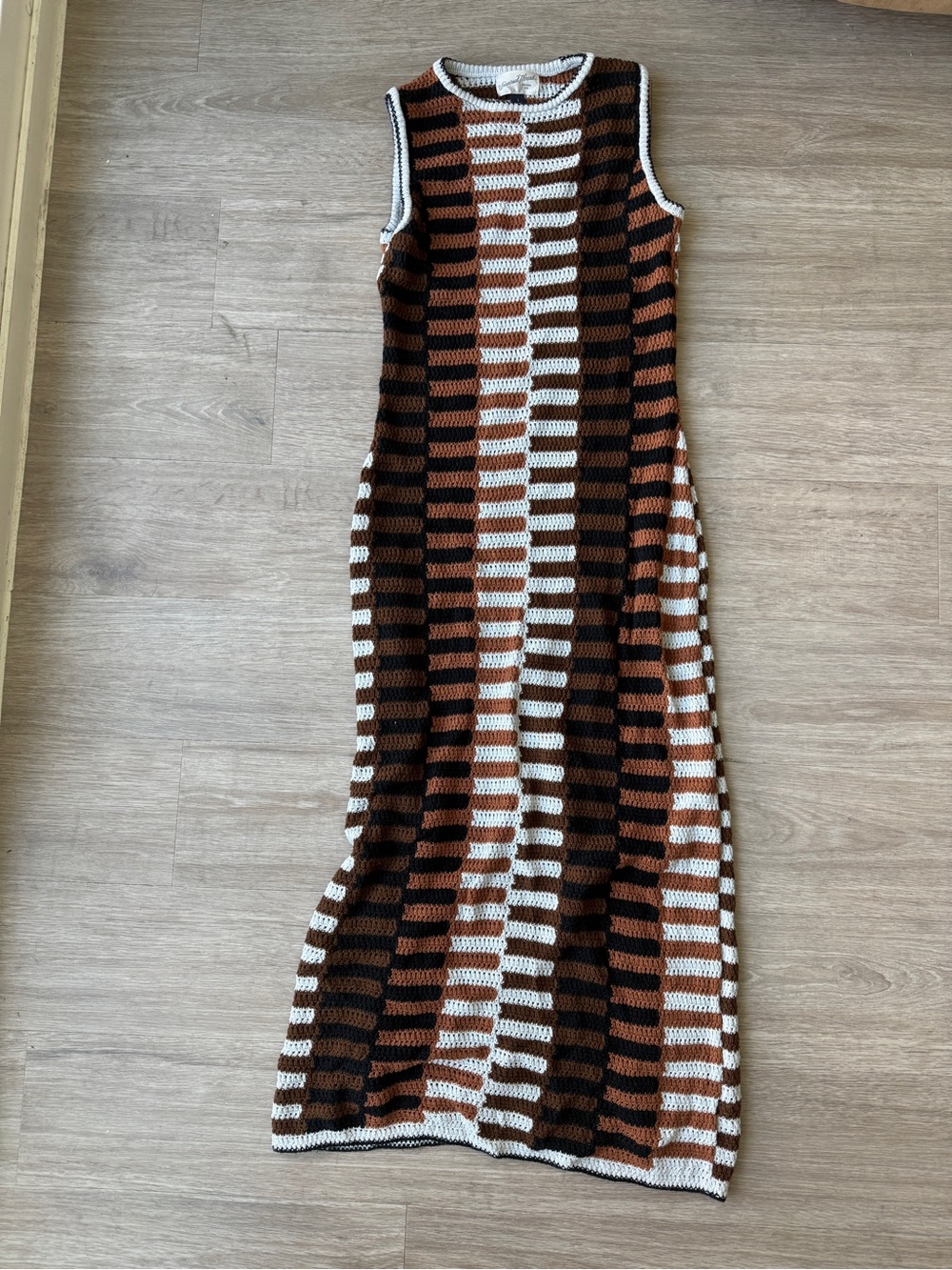 Universal Thread Brown Black Blue-Cream Striped Maxi Dress
